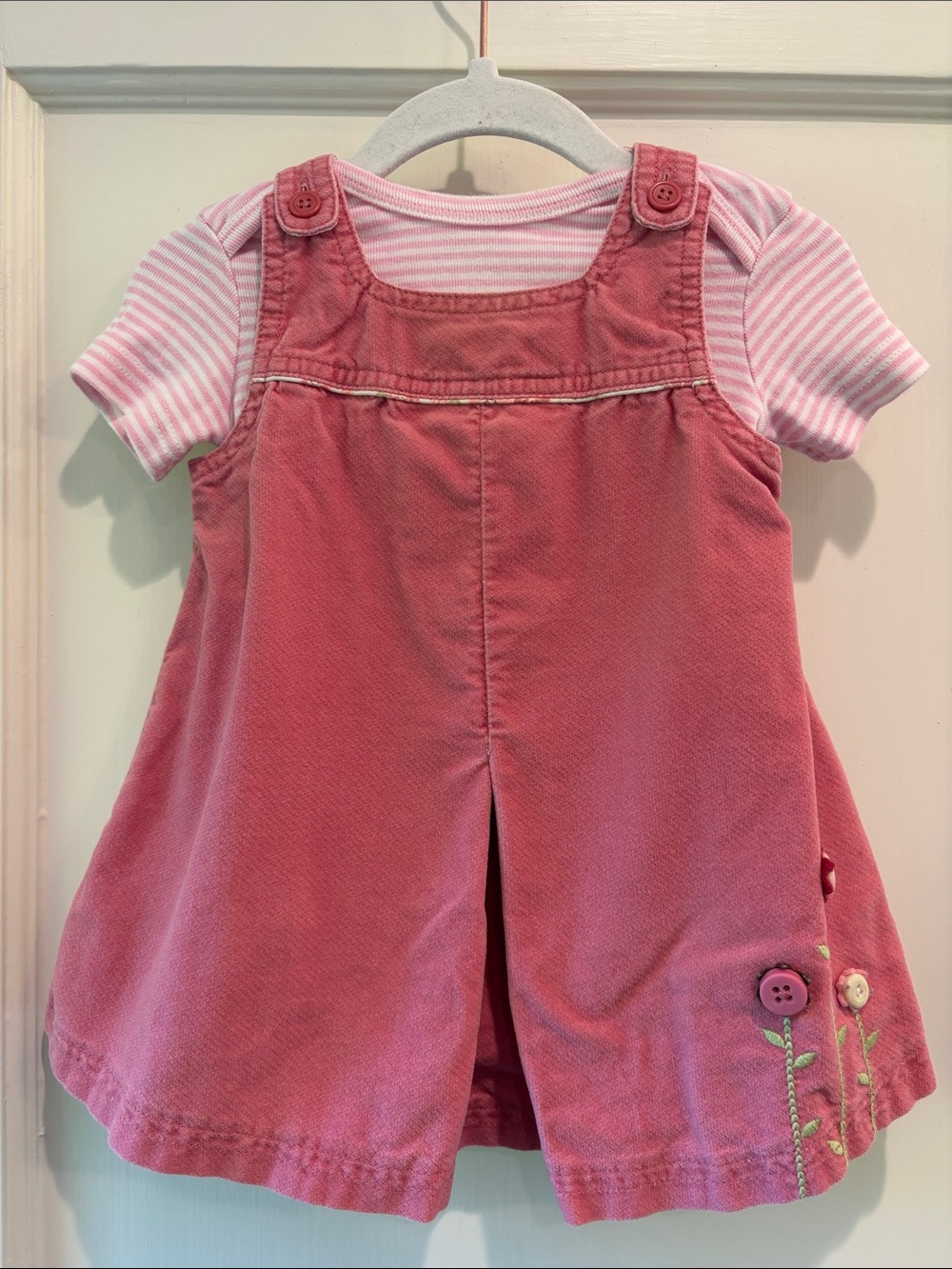 Vintage Gymboree Pink Corduroy Dress with Floral Embroidery 6-12 mon